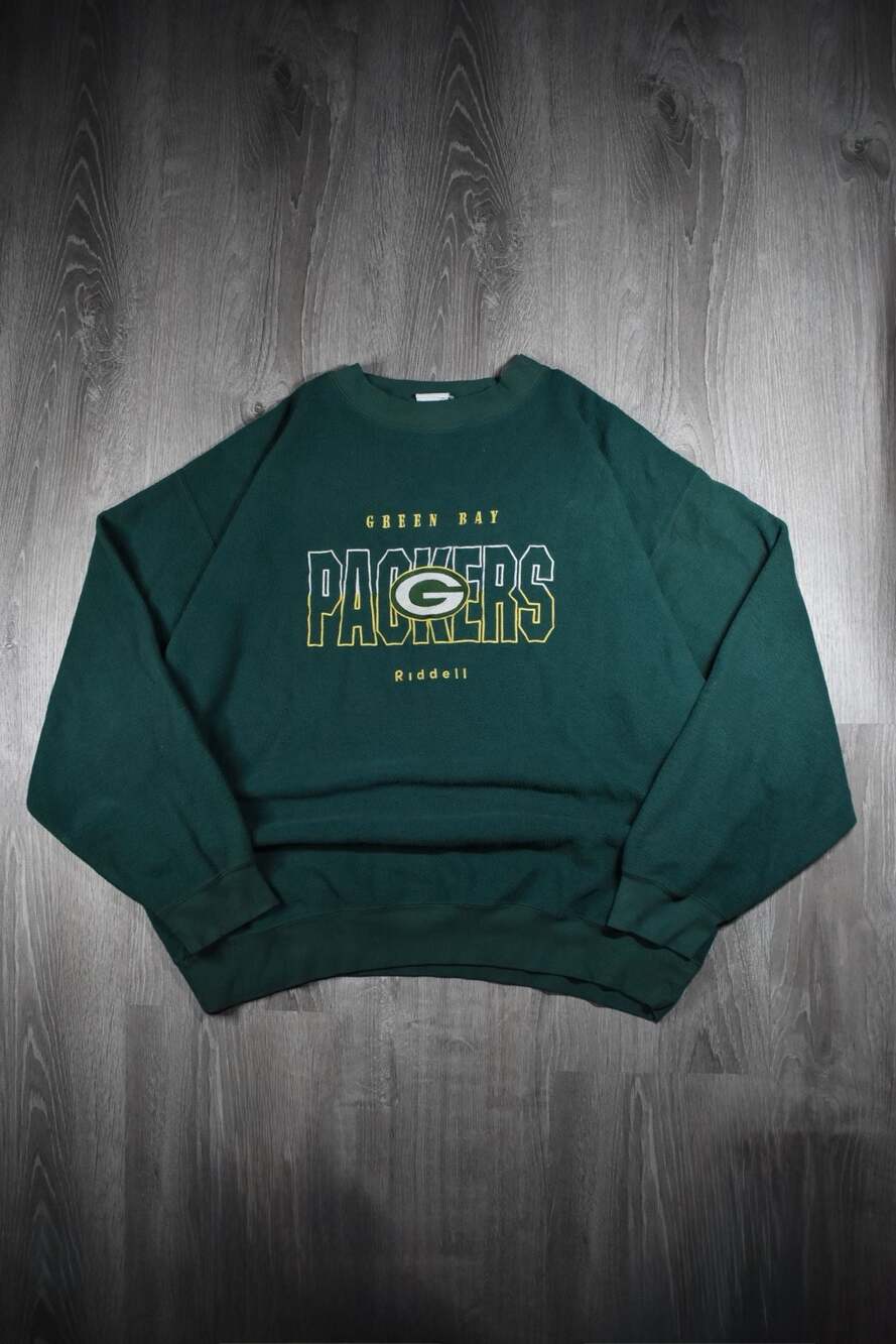 Vintage Riddell Green Bay Packers Embroidered Logo Crewneck Sweatshirt